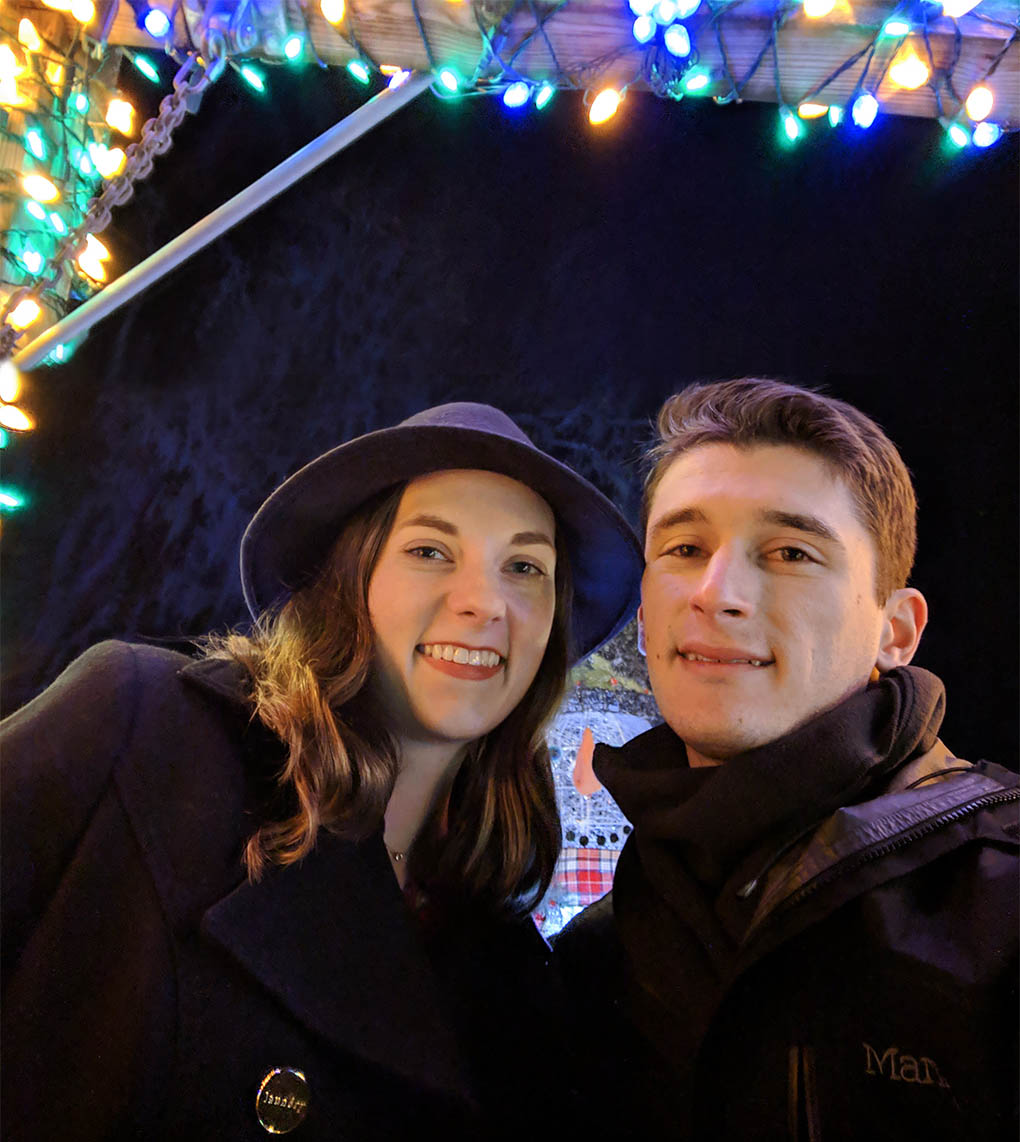 Botanical Gardens Christmas lights swing selfie