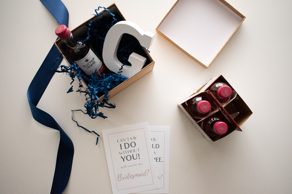 DIY Bridesmaid Proposal Box with Goodies Top Down View