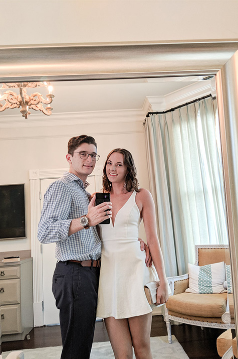 one-year anniversary dinner mirror selfie